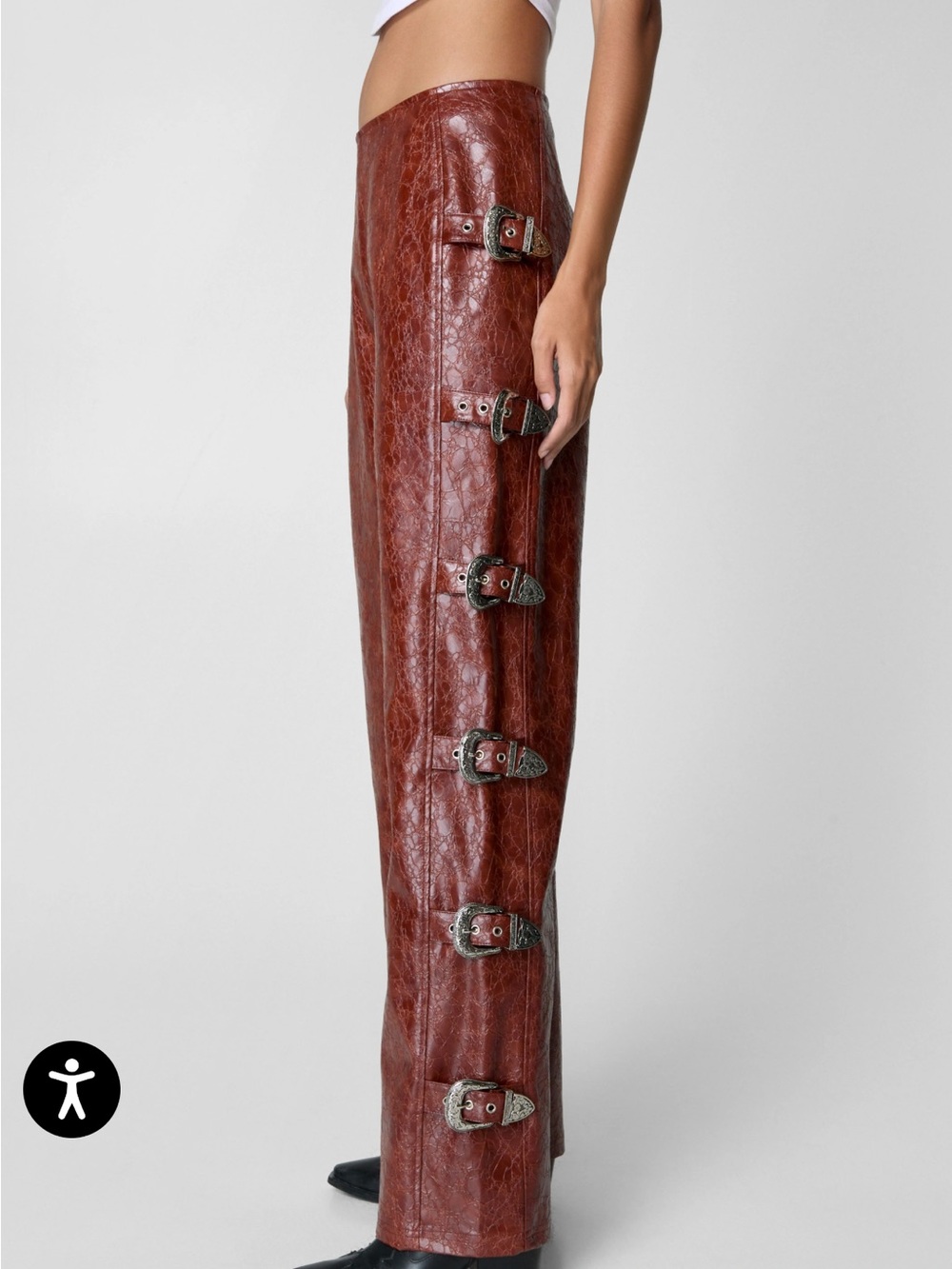 Nasty Gal Distressed Faux Leather Buckle Detail Trouser - Picture 2 of 7
